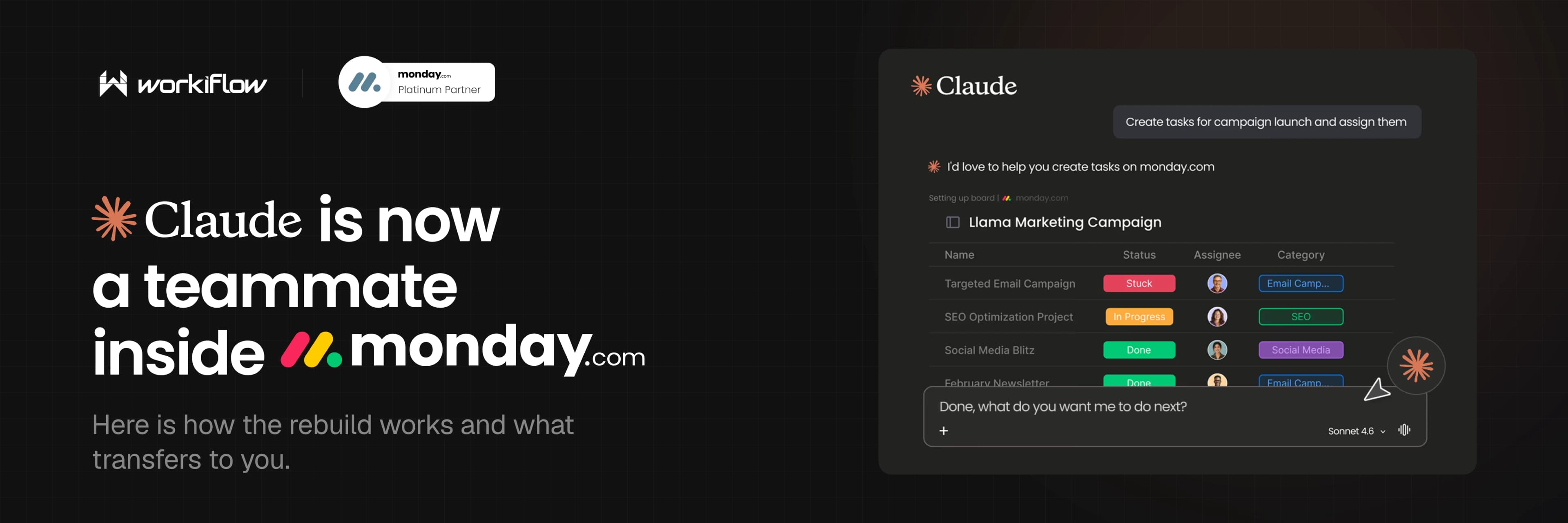 monday.com rebuilt itself around Claude: a monday board where a person and an agent teammate are assigned work side by side as equals