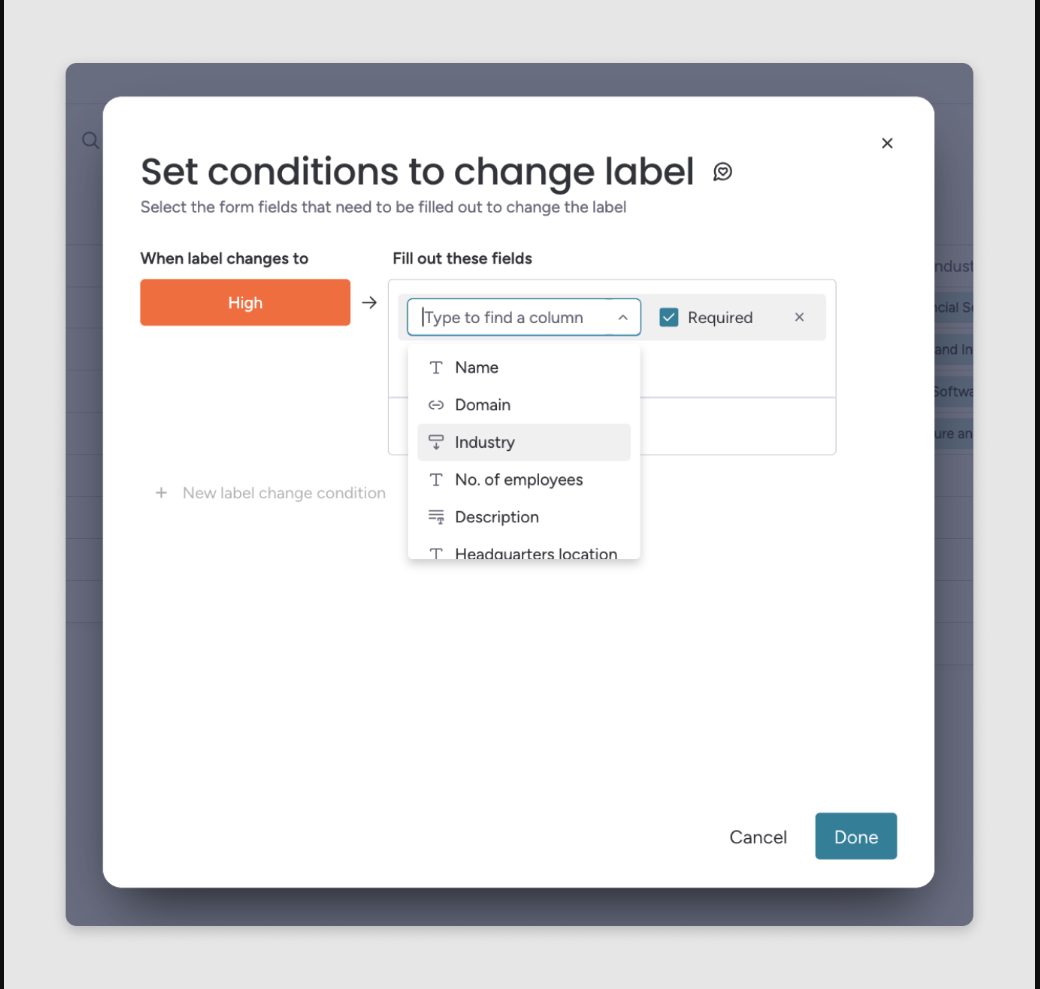 Setting conditions to change a status label in monday.com