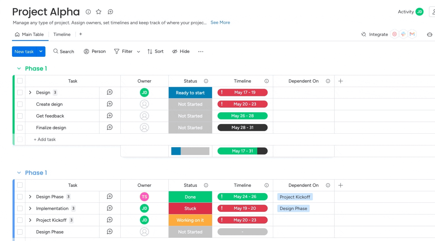 Animated walkthrough of saving monday.com items as a Templify template from the board's apps menu